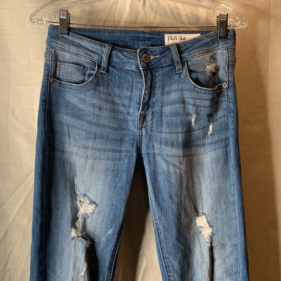 Pistola Medium Wash Distressed Ankle Zip Jeans Size 27 - Picture 3 of 13